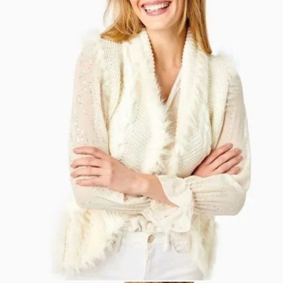 Lilly Pulitzer Torini Vest Knit Faux Fur Trim Size Small - Picture 1 of 12